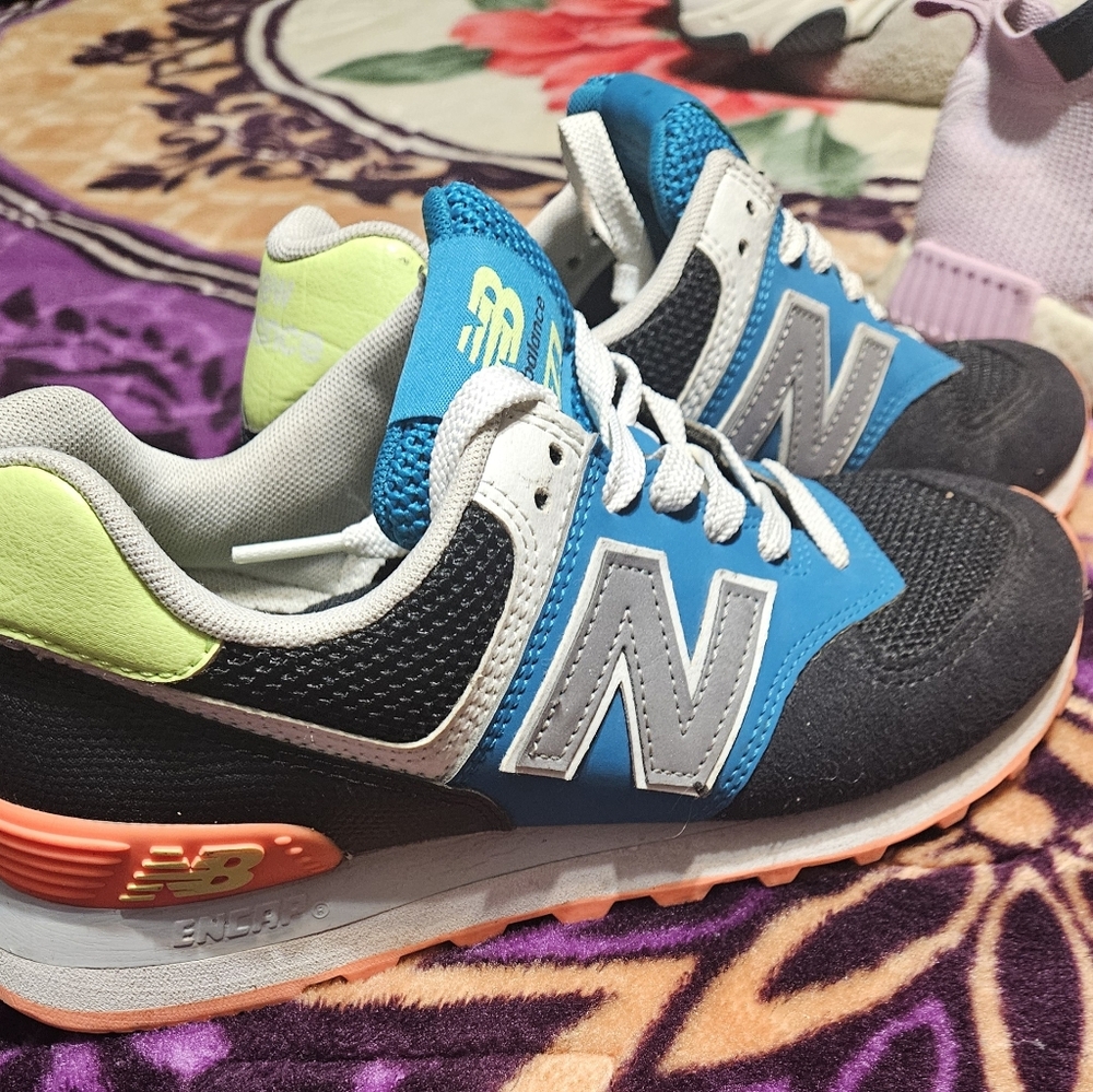 New Balance Youth Athletic Sneakers - Turquoise, Black and Neon Yellow Accents